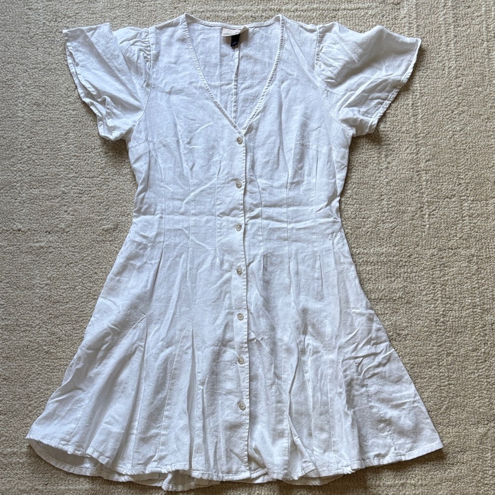 Universal Thread White Button-Front V-Neck Short Sleeve Dress